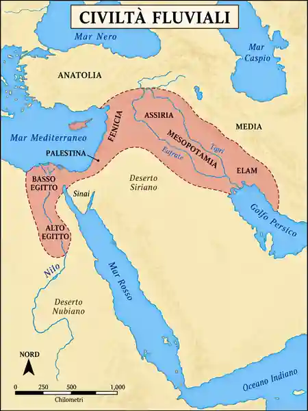 Cartina delle civiltà fluviali, dal Nilo alla Mesopotamia