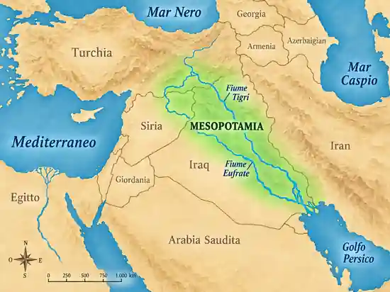 Cartina della Mesopotamia tra Tigri ed Eufrate