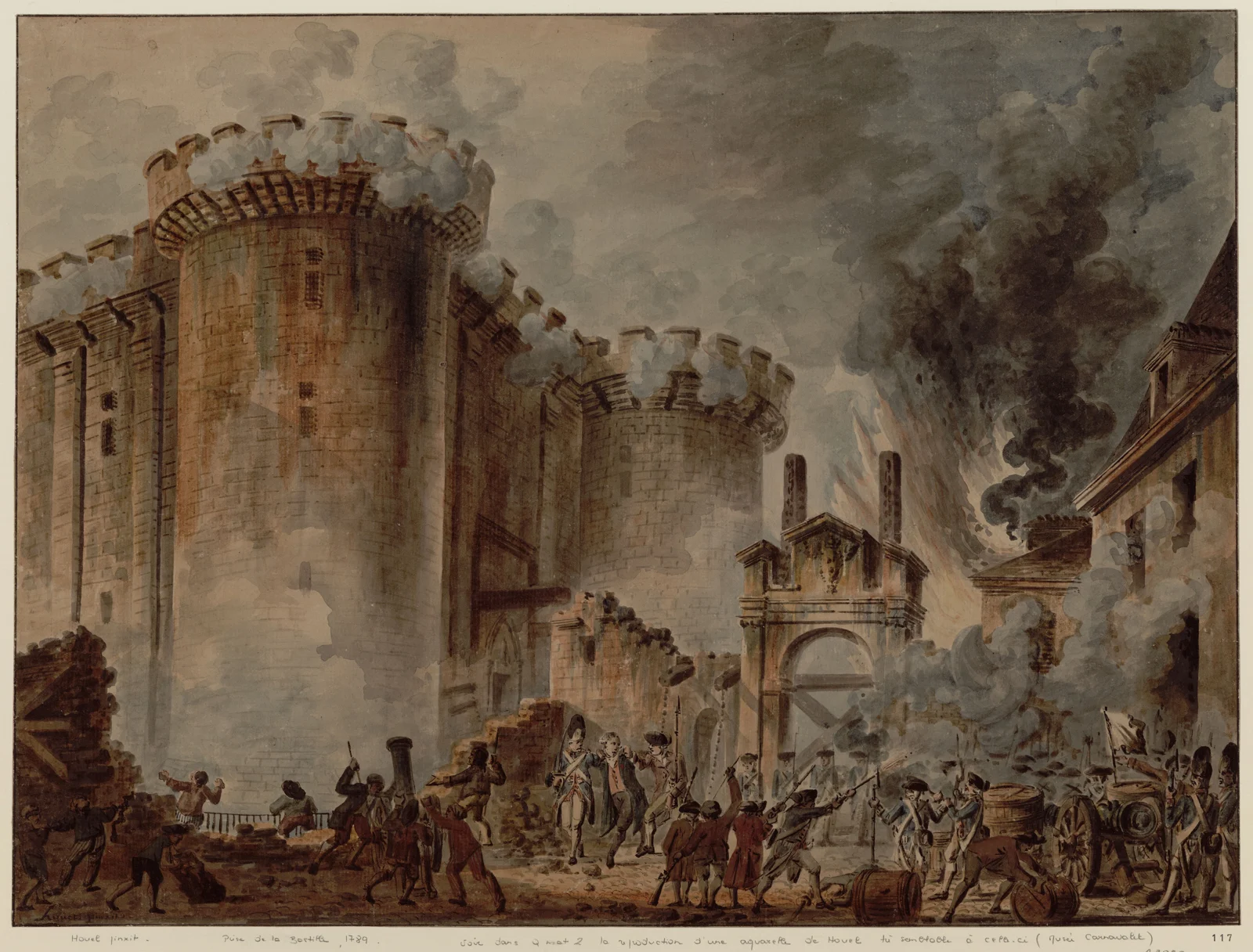 La presa della Bastiglia nell’acquerello di Jean-Pierre Houël del 1789.